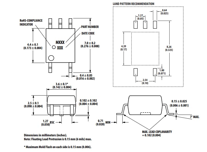 Mechanical Drawing - Broadcom ACPL-M62L Ultra Low Power 10MBd Optocouplers Mechanical Drawing - Broadcom ACPL-M62L Ultra Low Power 10MBd Optocouplers